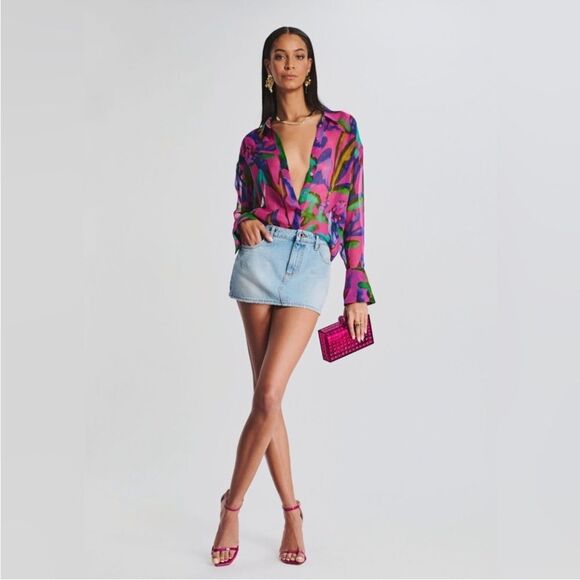 NWT Retrofete Darlinda Mini Micro Denim Jean Skirt Women's Size SMALL - Picture 1 of 12